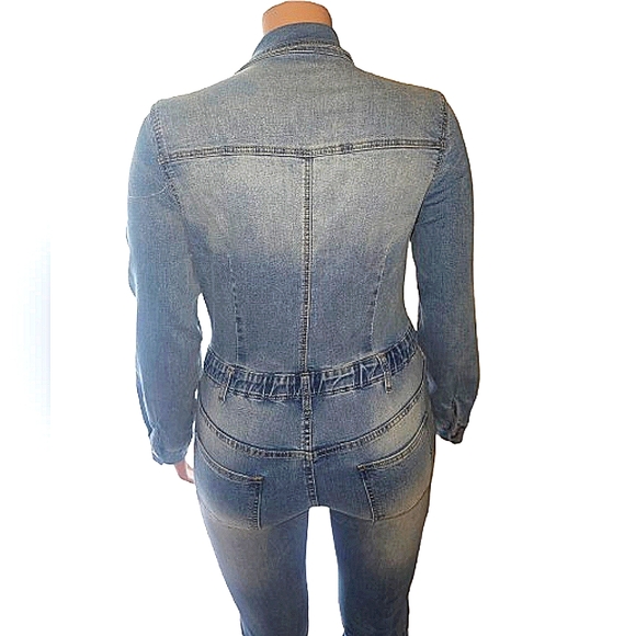 Fashion Nova Blue Denim Jumpsuit L Tall - Picture 6 of 9